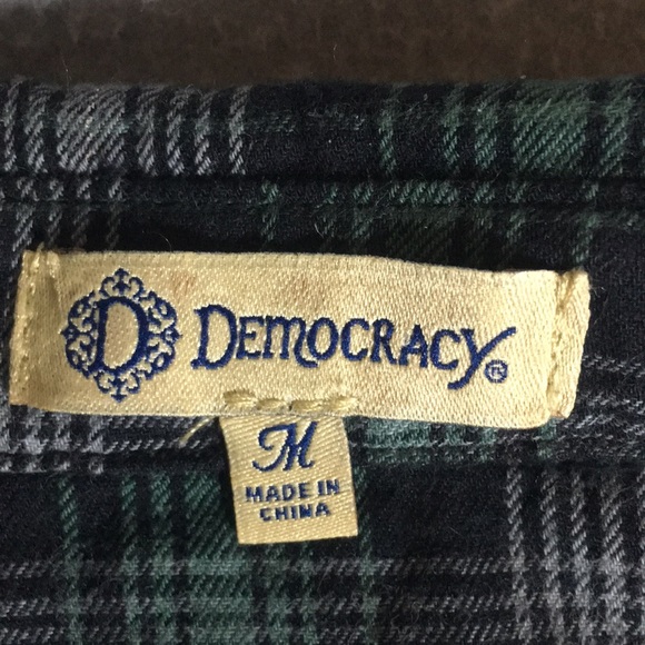 DEMOCRACY Boho Cotton Plaid Front & Sleeves Contrasting Embroidered Velvet Back - Picture 14 of 16